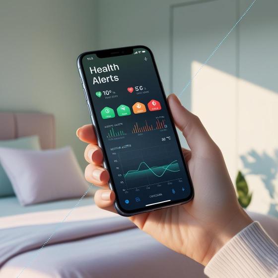 AI-generated health alerts displayed on a smartphone screen, showcasing real-time monitoring for early disease detection.