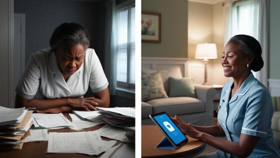 A side-by-side comparison of handwritten patient notes and a digital health record system